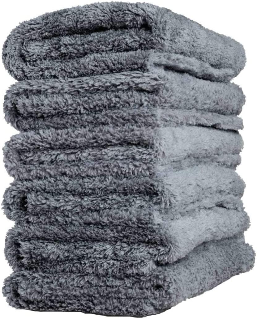 Edgeless Microfiber Towel Car Drying Wash Buffing 6Pack 16"X16" Ultra Plush 450Gsm Detailing Cloth (Gray)