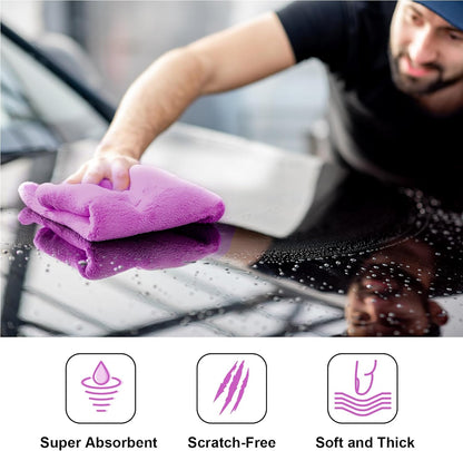 30 Pcs Edgeless Microfiber Towels for Cars Detailing Drying Wash Polishing Towel Plush Absorbent Microfiber Rags Plush Microfiber Cleaning Cloths for Cars, 500 GSM, 16 X 16 Inch (Purple)