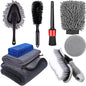 9Pcs Car Wash Kit Universal Cleaning Tools Car Detailing Brush Auto Microfiber Cleaner Towel Extendable Handle Cleaning Brushes Rim Cleaner Vehicle Wash Brush for Cleaning Wheels Dashboard Air Vents