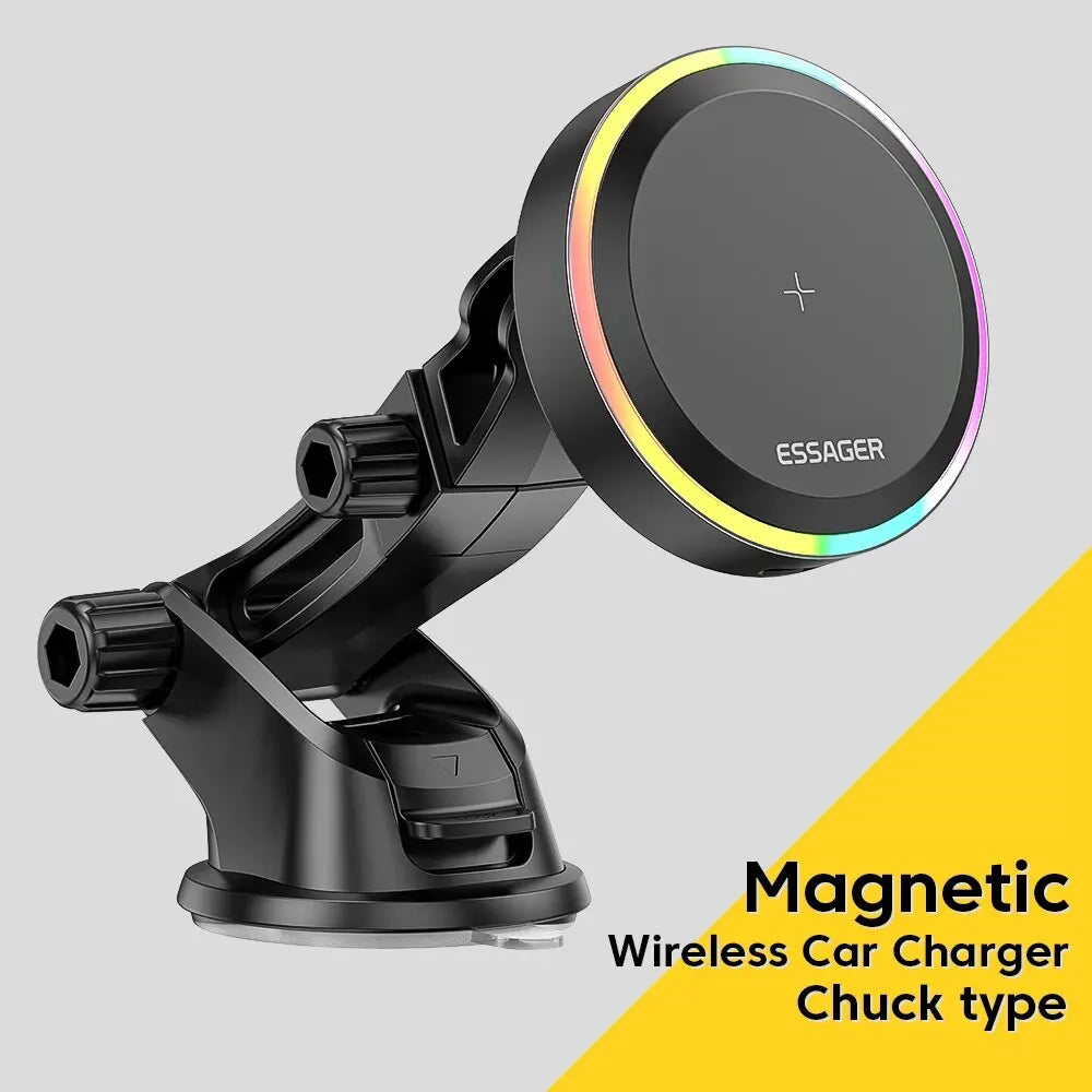 RGB Magnetic Car Phone Holder - Wireless Charger Car