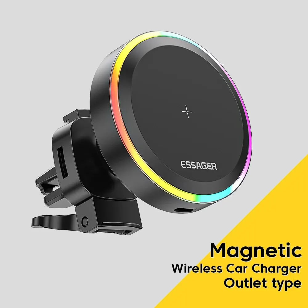 RGB Magnetic Car Phone Holder - Wireless Charger Car