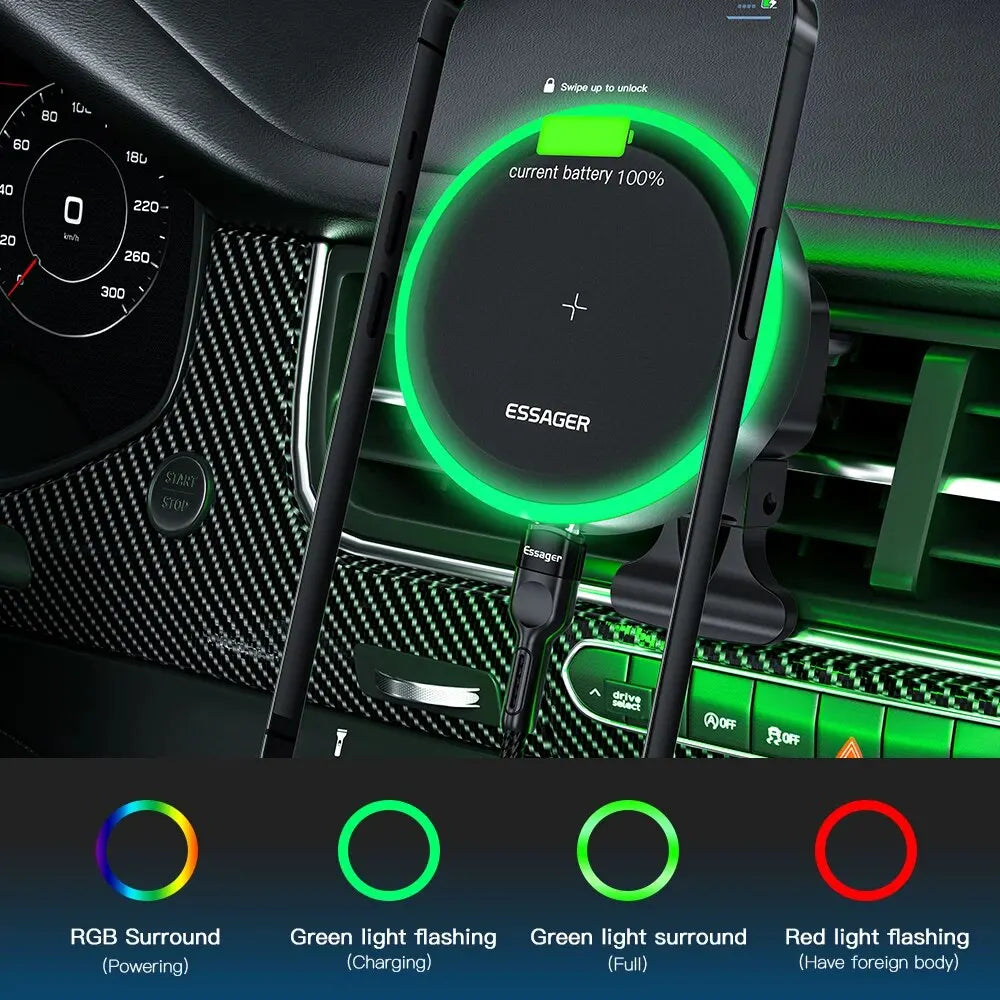 RGB Magnetic Car Phone Holder - Wireless Charger Car