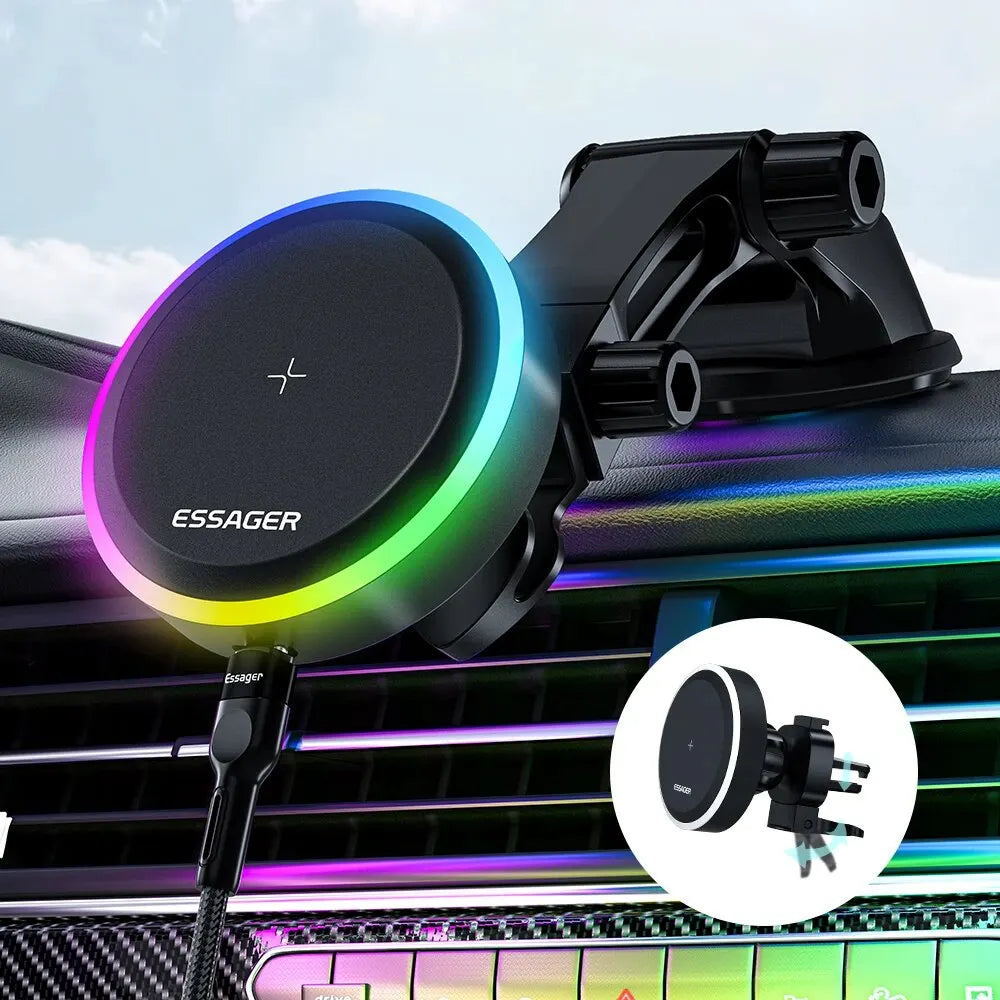 RGB Magnetic Car Phone Holder - Wireless Charger Car