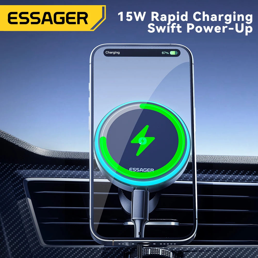 RGB Magnetic Car Phone Holder Qi - Wireless Charger 